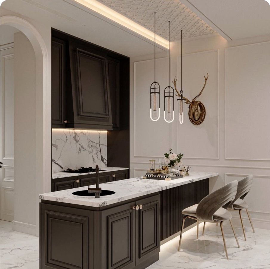 Classic kitchen cabinet rendering example