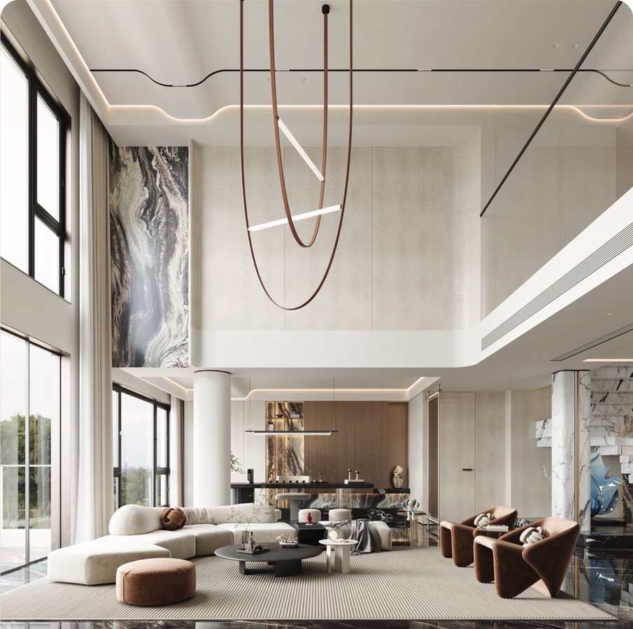 Light luxury villa living room rendering example