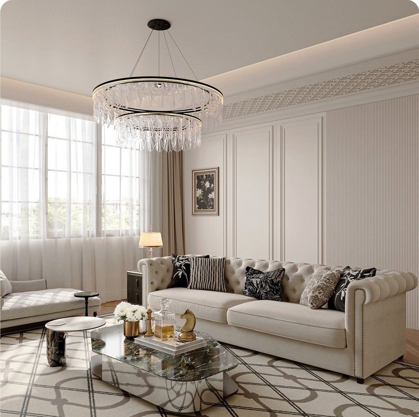 Classic light luxury kitchen rendering example