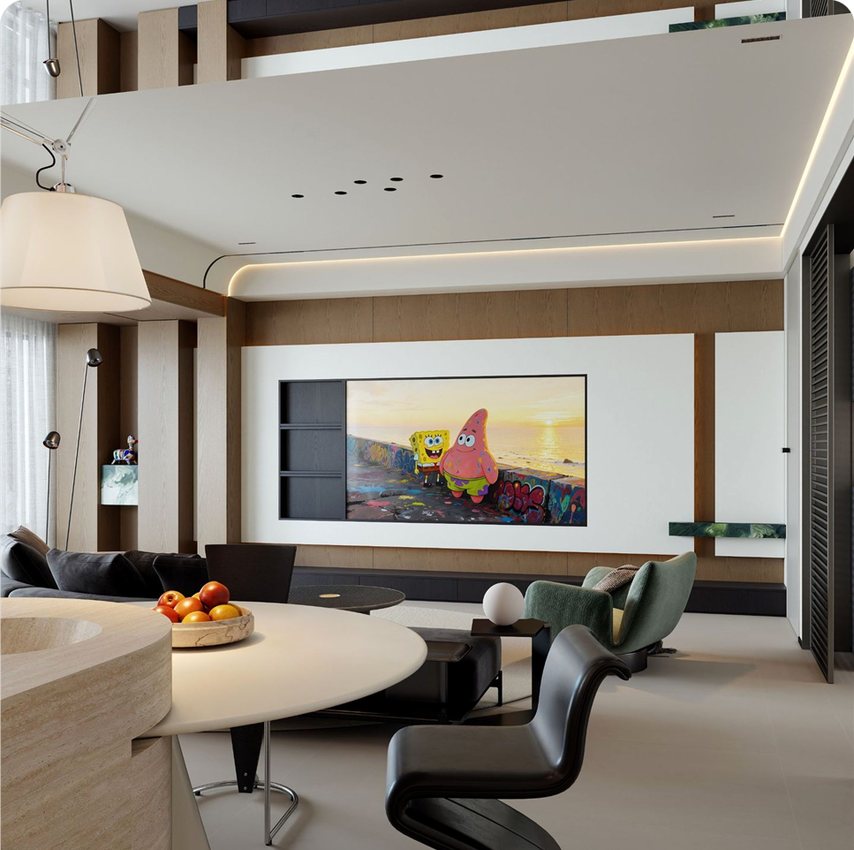 Contemporary neutral interior rendering example