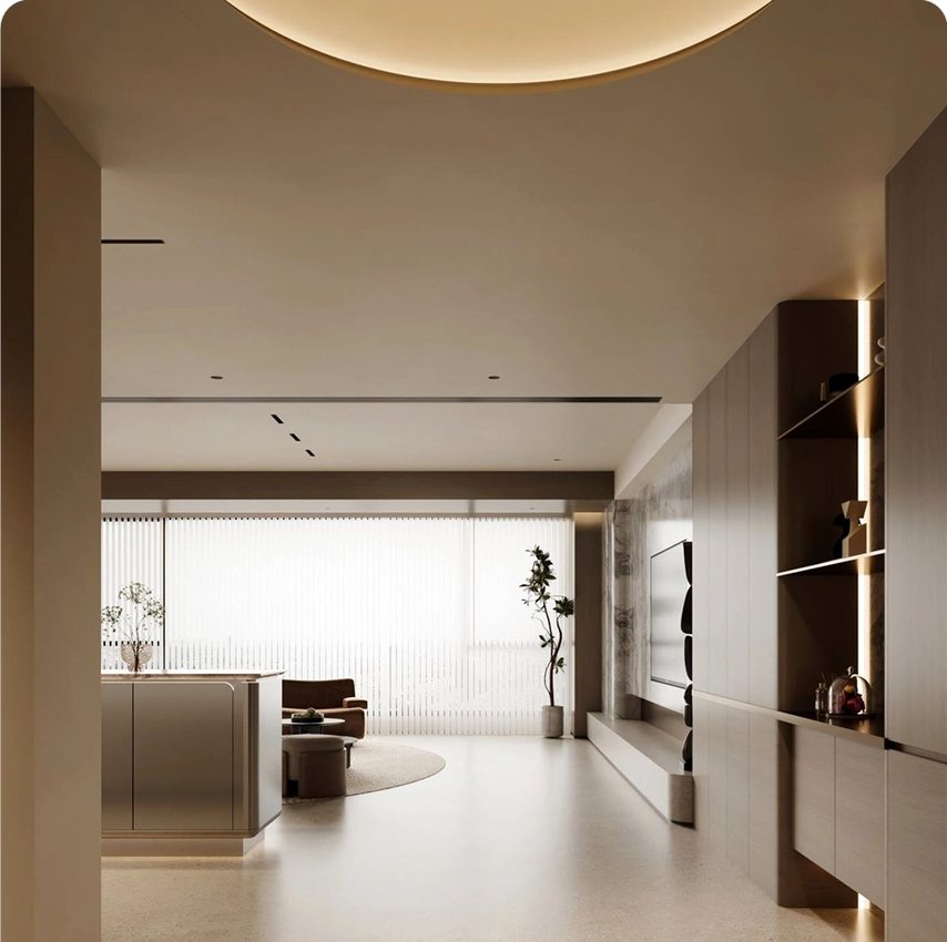 Warm modern interior rendering example